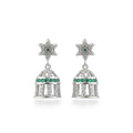 NAGPAL JEWELLERS Imperial Emerald-Encrusted Dome Danglers, 92.5 silver earrings with star studs and dome-shaped jhumkas encrusted with white and green stones.