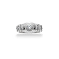 NAGPAL JEWELLERS silver ring with a central round diamond and forged link design, size 20.