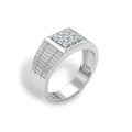 NAGPAL JEWELLERS The Gearhead Signet men's ring, size 22, silver-tone metal with a square face set with nine clear cubic zirconia stones.