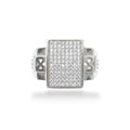 NAGPAL JEWELLERS The Glace Rectangle Signet ring with pave set stones and Maltese cross details on the band.