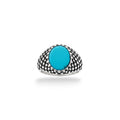 NAGPAL JEWELLERS The Gridiron Signet men's ring with turquoise stone and textured silver band, size 22.