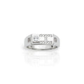NAGPAL JEWELLERS The H-Monogram Signet ring in silver with cubic zirconia accents and a central square stone. Ring size 24.