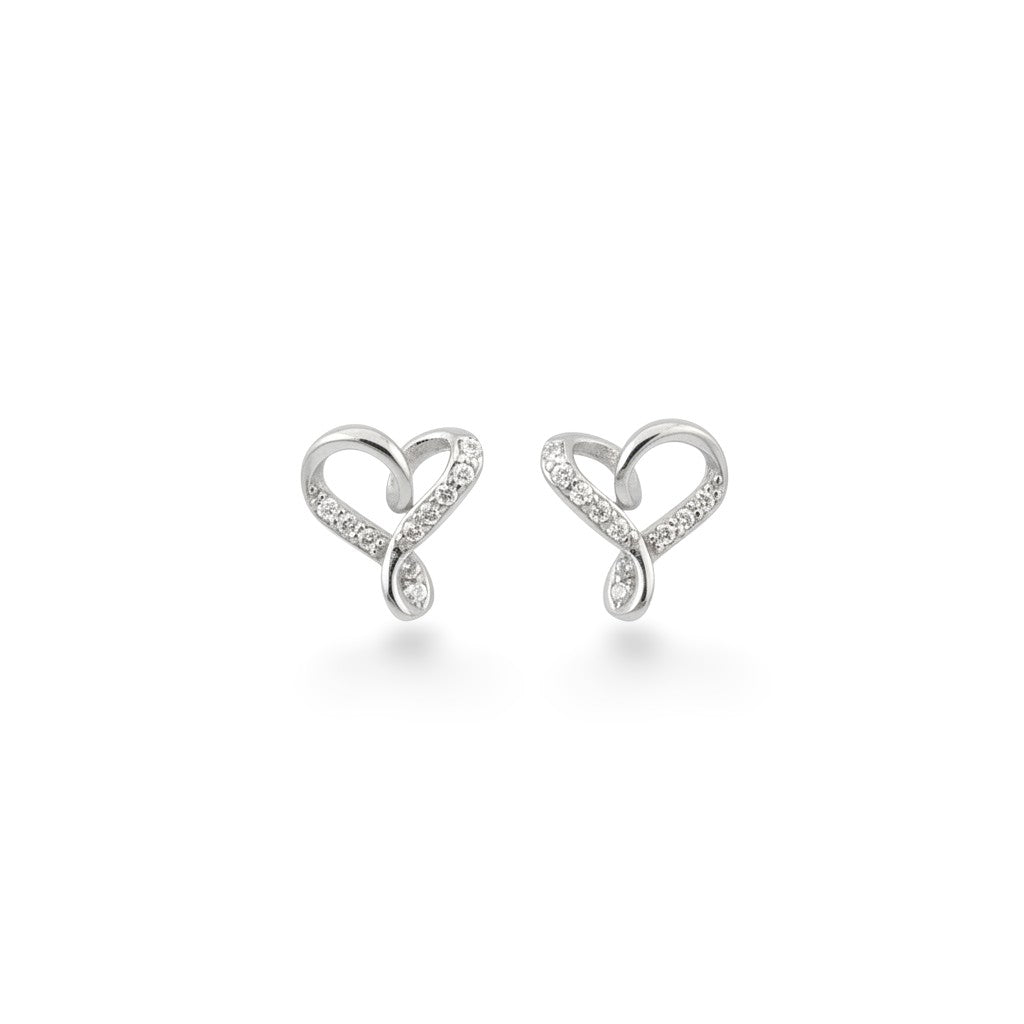 NAGPAL JEWELLERS Ethereal Heart Studs crafted from 92.5 silver with sparkling cubic zirconia accents.