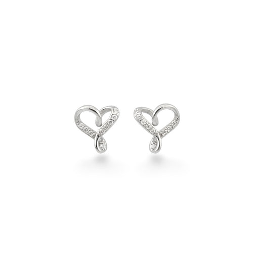 NAGPAL JEWELLERS Ethereal Heart Studs crafted from 92.5 silver with sparkling cubic zirconia accents.