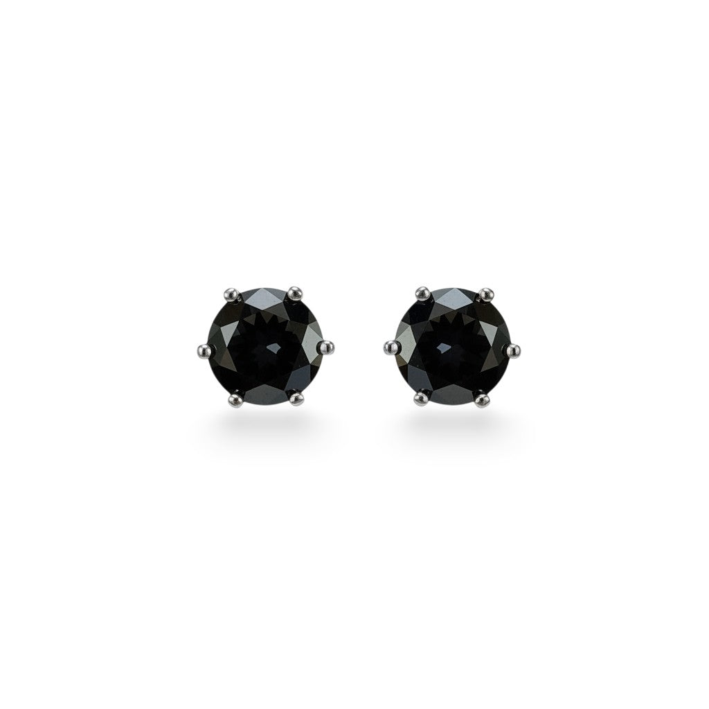NAGPAL JEWELLERS Infinite Eclipse Round Studs, black gemstone, 92.5 silver, classic prong setting.