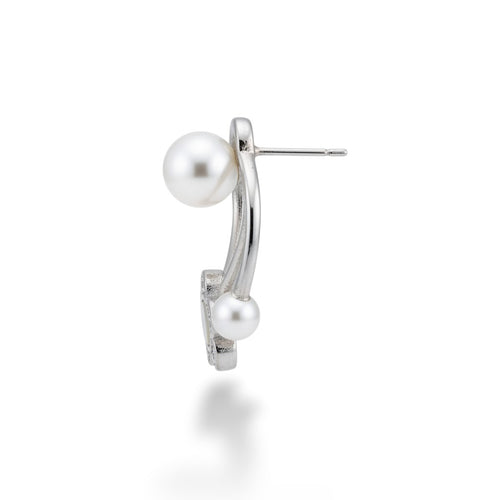 NAGPAL JEWELLERS Iridescent Flora Arcs earrings with pearls, mother of pearl, and cubic zirconia in 92.5 silver.