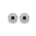 NAGPAL JEWELLERS Midnight Radiance Discs, 92.5 silver stud earrings with deep blue center stone and clear baguette and marquise cut stones.