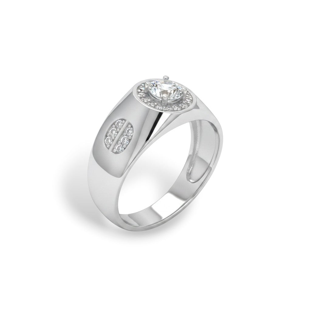 NAGPAL JEWELLERS silver ring with oval solitaire and small accent stones, size 20