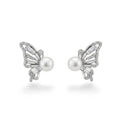 NAGPAL JEWELLERS The Pearl Butterfly Muse 92.5 silver earrings with pearls and baguette crystals.