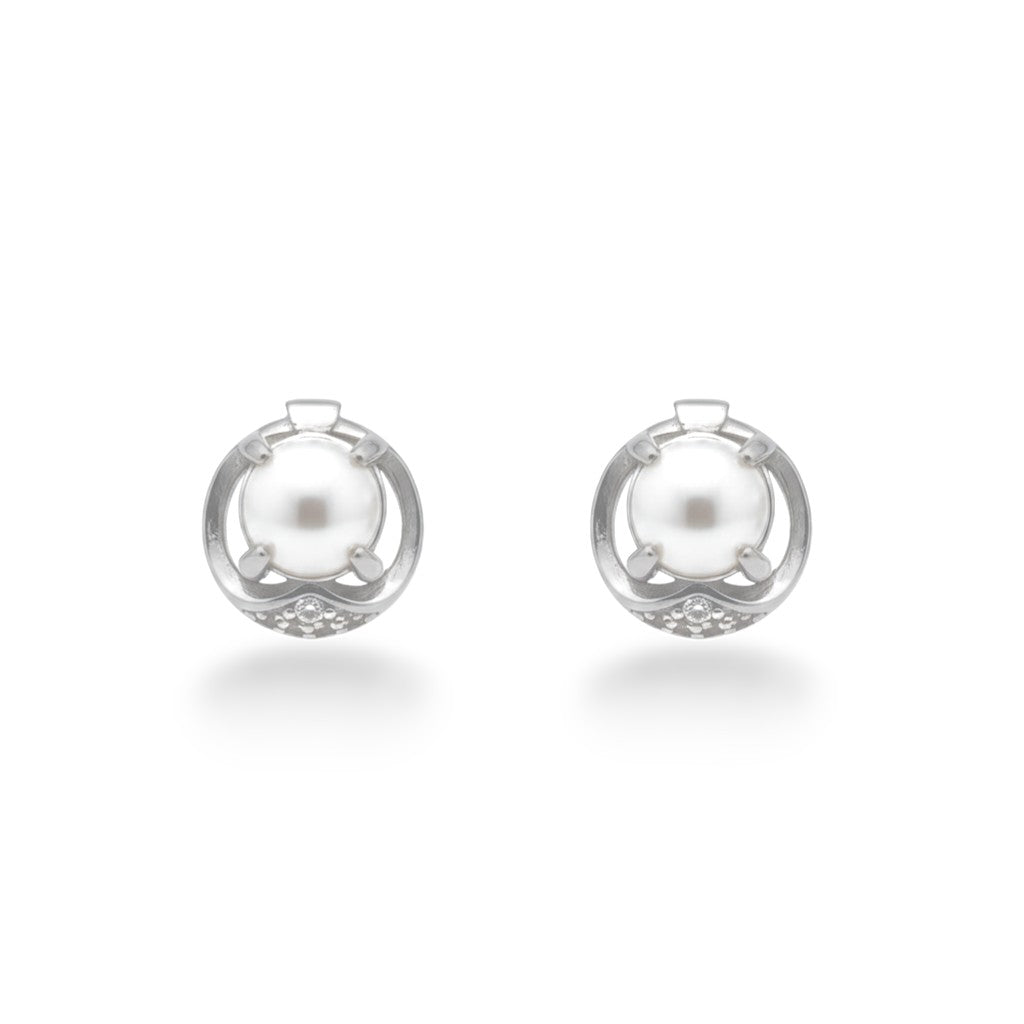 NAGPAL JEWELLERS Imperial Pearl-Crested stud earrings in 92.5 silver with small diamonds.