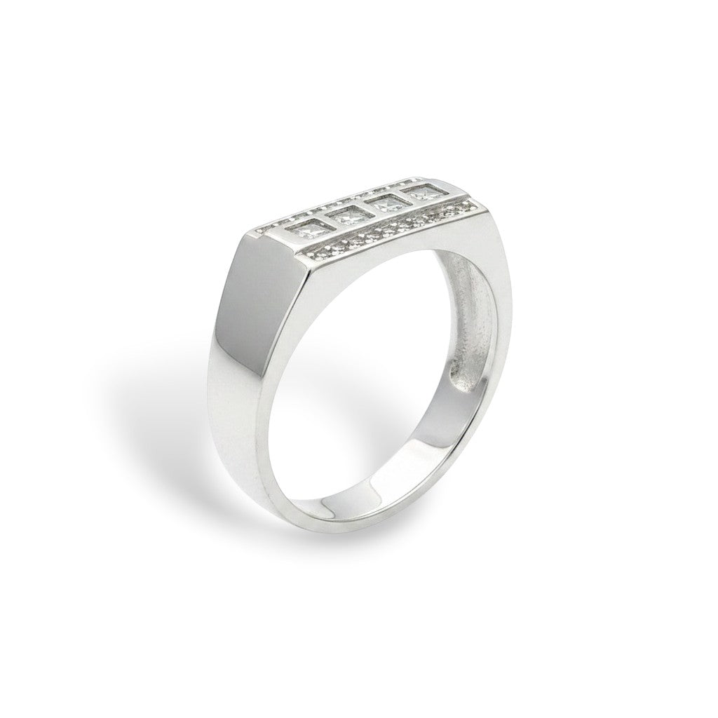 NAGPAL JEWELLERS The Quartet Band ring with five square-cut clear stones set in silver.