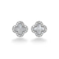 NAGPAL JEWELLERS Serene Quatrefoil Studs earrings in 92.5 silver with mother of pearl inlay and cubic zirconia.