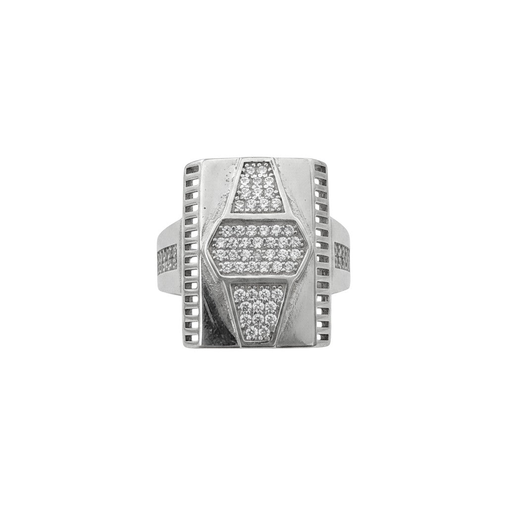 NAGPAL JEWELLERS Royal Hexa Crown Ring size 18, silver ring with pave set diamonds in a hexagonal crown design.