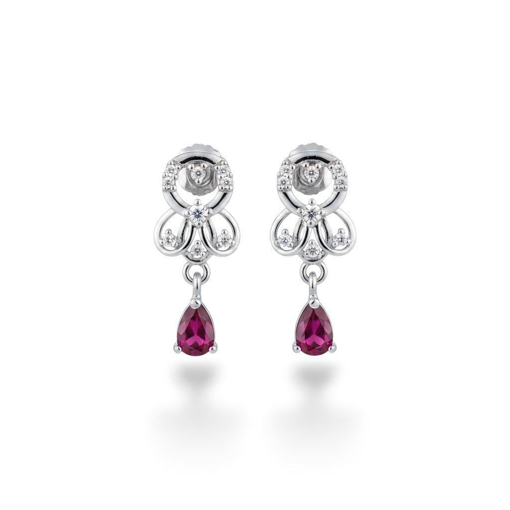 NAGPAL JEWELLERS Imperial Ruby-Pink Infinite Drops earrings feature 92.5 silver with ruby-pink teardrop gems and clear accent stones.