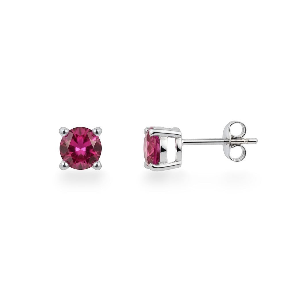 NAGPAL JEWELLERS Imperial Ruby-Tint Tops, 92.5 silver stud earrings with round-cut pink gemstones.