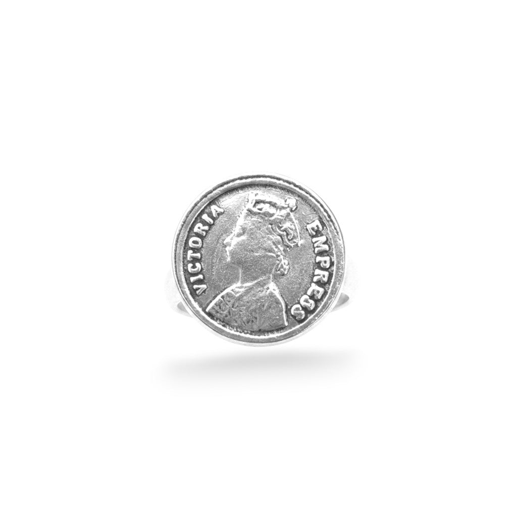 NAGPAL JEWELLERS silver coin ring with Queen Victoria's profile and "EMPRESS" inscription