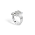 NAGPAL JEWELLERS silver ring with pave set cubic zirconia, size 24. Rectangular face with rounded corners.