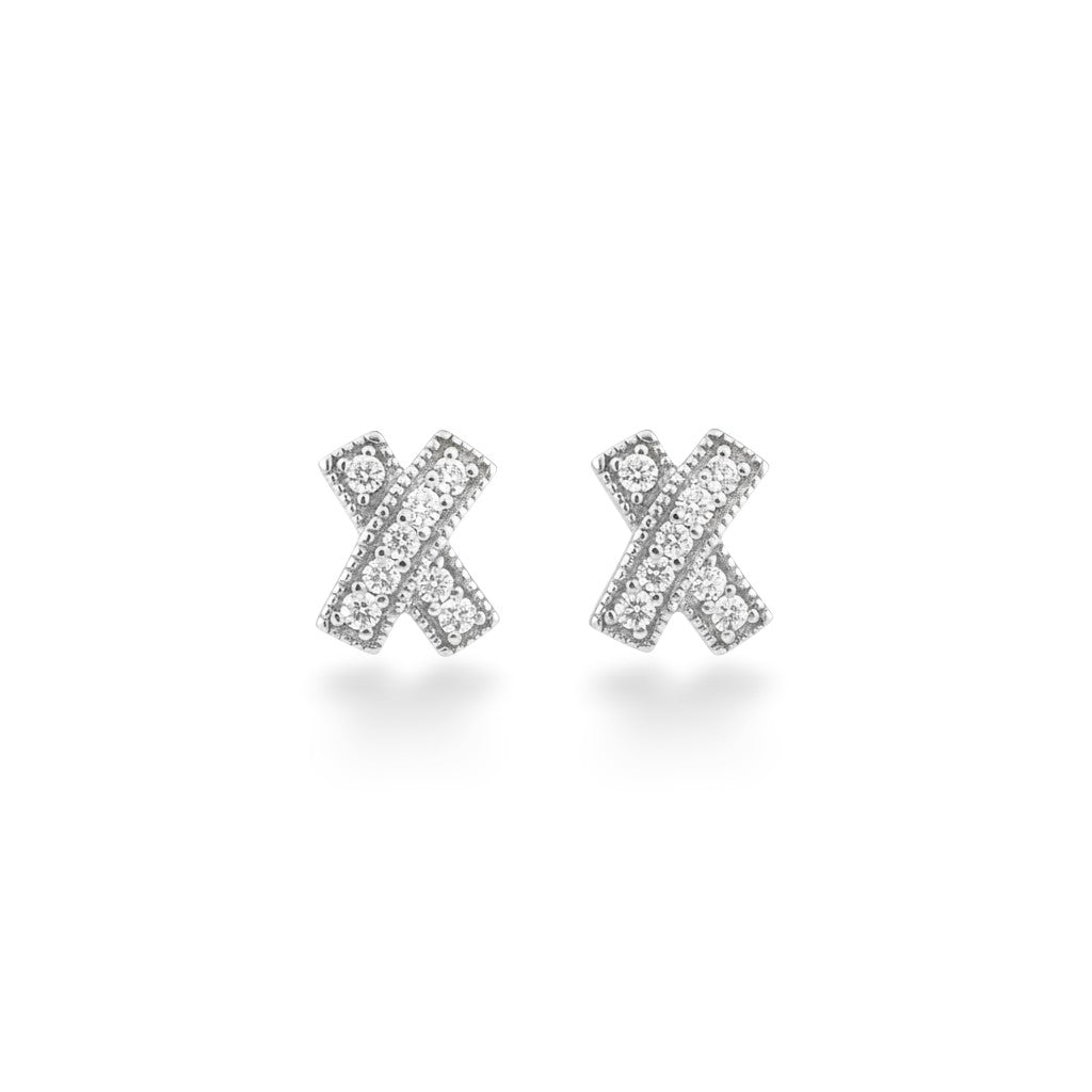 NAGPAL JEWELLERS silver X-shaped earrings with pave set cubic zirconia stones. Perfect for gifting.
