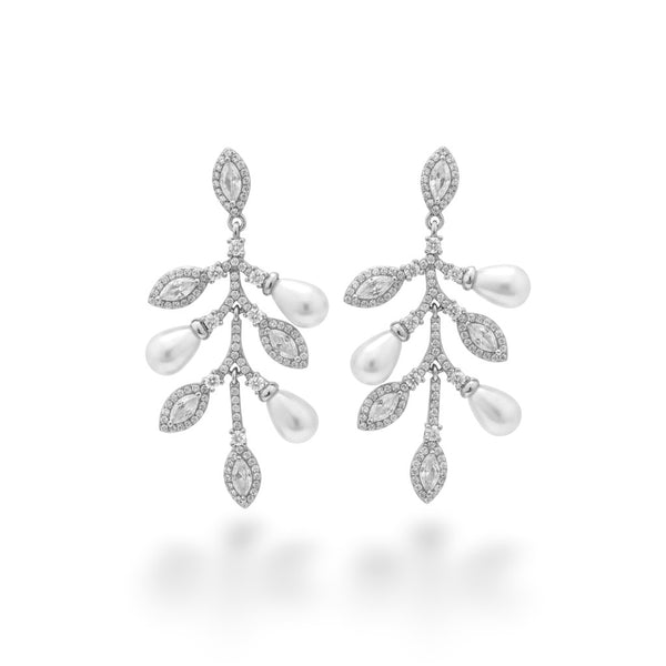 NAGPAL JEWELLERS Moonlit Petal Earrings, 92.5 silver drop earrings with pearl and crystal accents in a floral design.