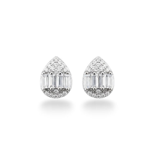 NAGPAL JEWELLERS Celestial Silver Droplet Tops featuring baguette and round cut stones in 92.5 silver.