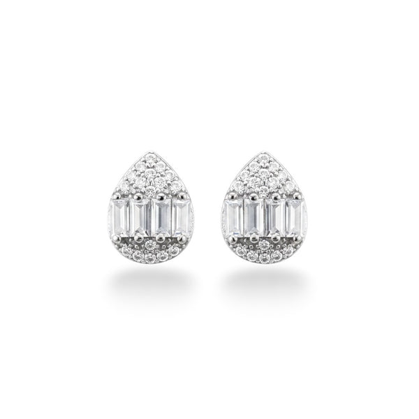 NAGPAL JEWELLERS Celestial Silver Droplet Tops featuring baguette and round cut stones in 92.5 silver.