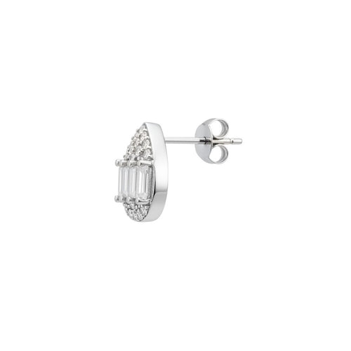 NAGPAL JEWELLERS Celestial Silver Droplet Tops earrings with baguette and round cut white stones, 92.5 silver.