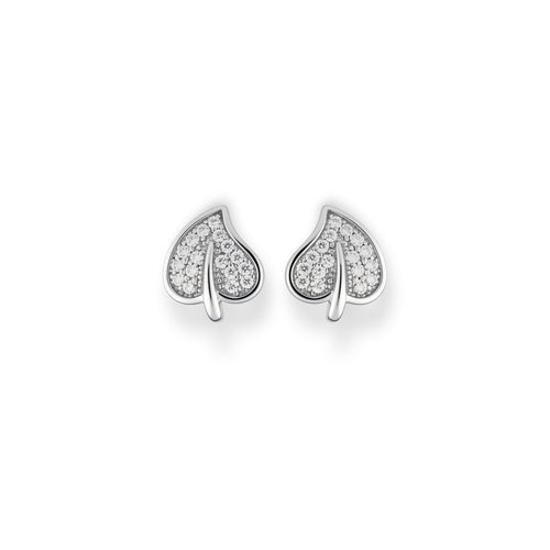 NAGPAL JEWELLERS Dew-Drop Foliage Studs: heart-shaped silver earrings with pave-set cubic zirconia.