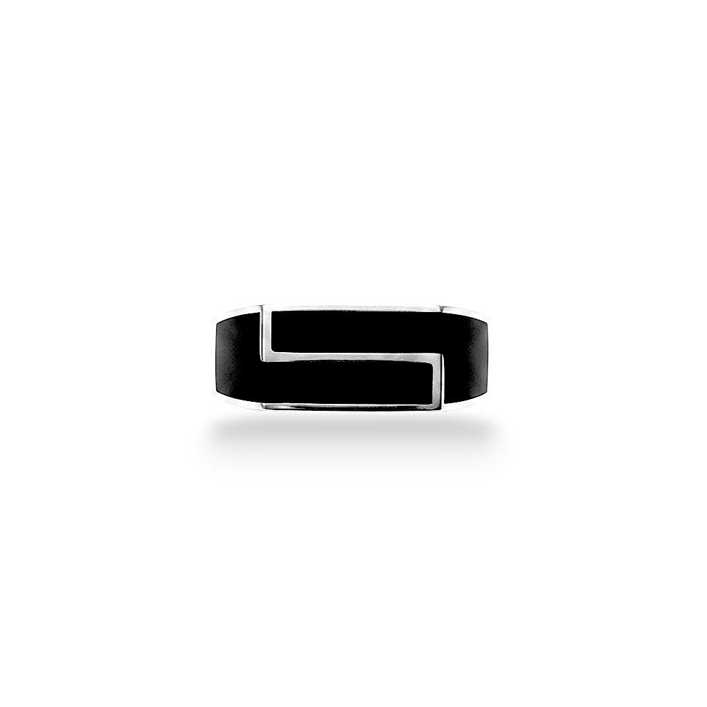 NAGPAL JEWELLERS silver signet ring with a rectangular black onyx inlay and a polished finish.
