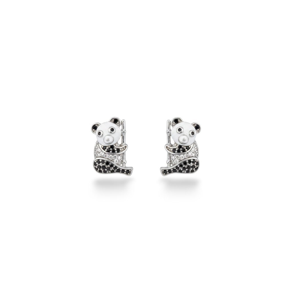 NAGPAL JEWELLERS Silver-Glint Panda Tops, 92.5 silver stud earrings with black and white stones, perfect for gifting.