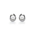 NAGPAL JEWELLERS Silver Trinity Studs featuring a pearl center surrounded by small diamonds and silver detailing.