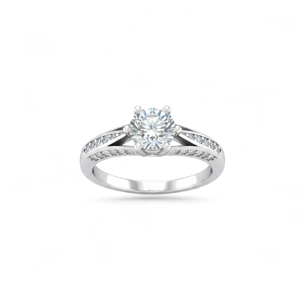 NAGPAL JEWELLERS silver ring with a round-cut solitaire diamond and side stone accents, size 11.