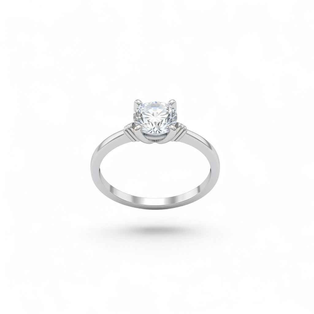 NAGPAL JEWELLERS Serene Solitaire ring in silver with a clear round-cut diamond, size 12.