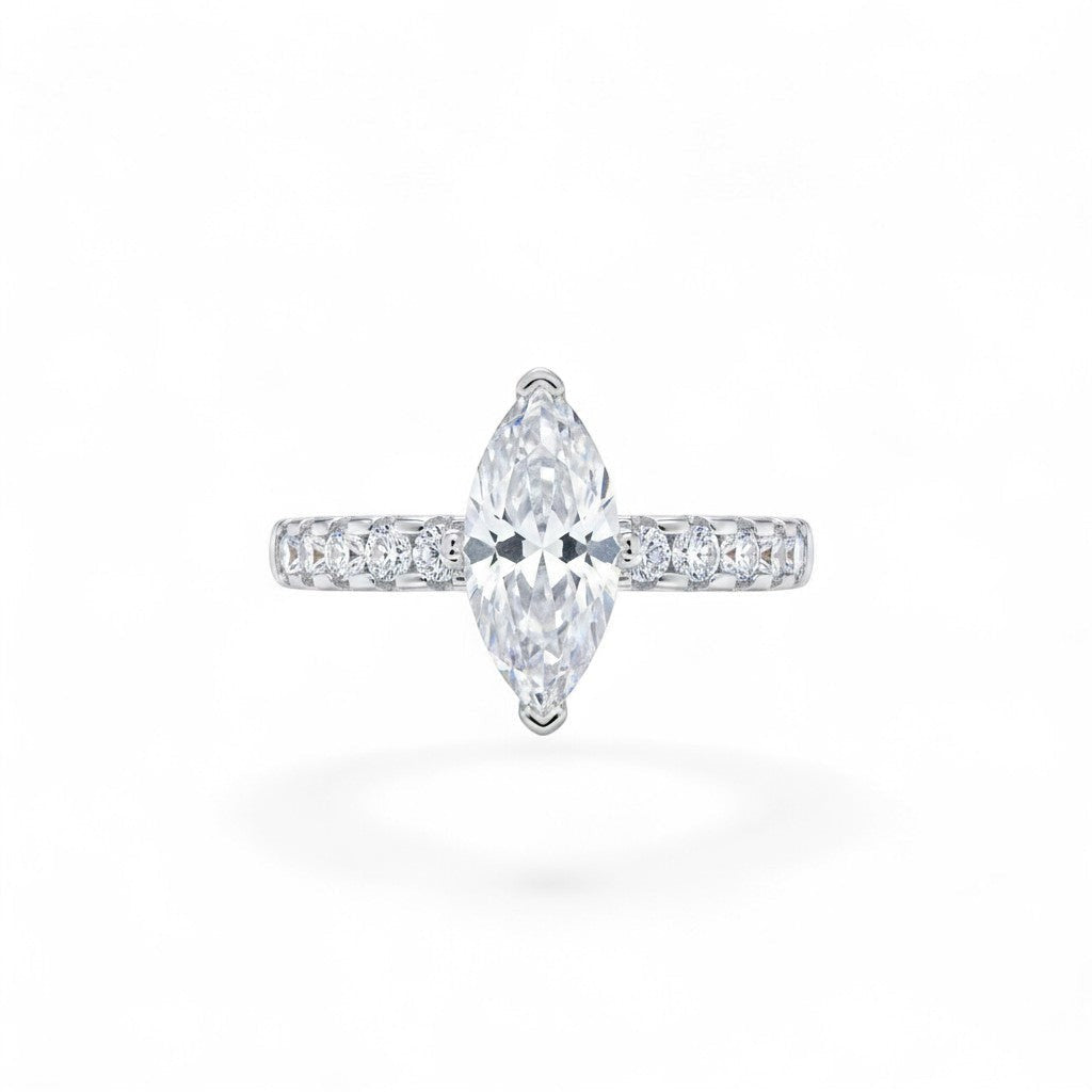 NAGPAL JEWELLERS The Stardust Sleek marquise cut diamond ring with pave band, size 09.