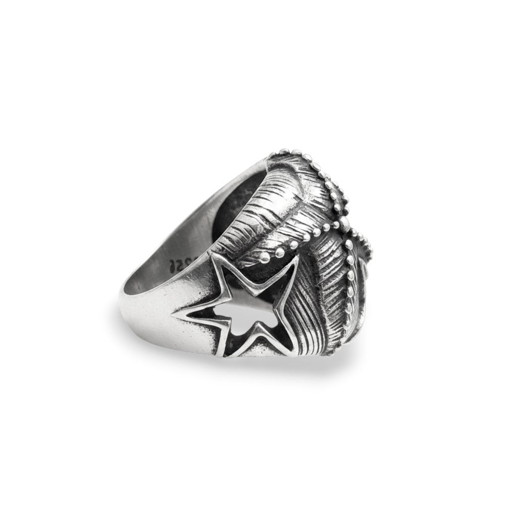 NAGPAL JEWELLERS men's silver ring with a starfish design and beaded accents, size 19.