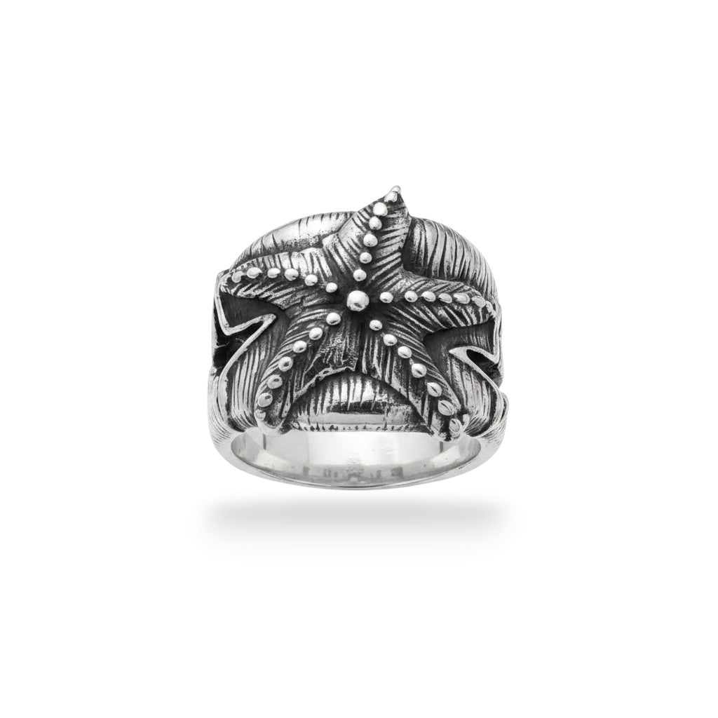 NAGPAL JEWELLERS men's silver ring with a detailed starfish design, size 19.