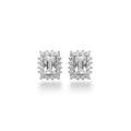 NAGPAL JEWELLERS Sterling silver emerald-cut stud earrings with a halo of small cubic zirconia stones.
