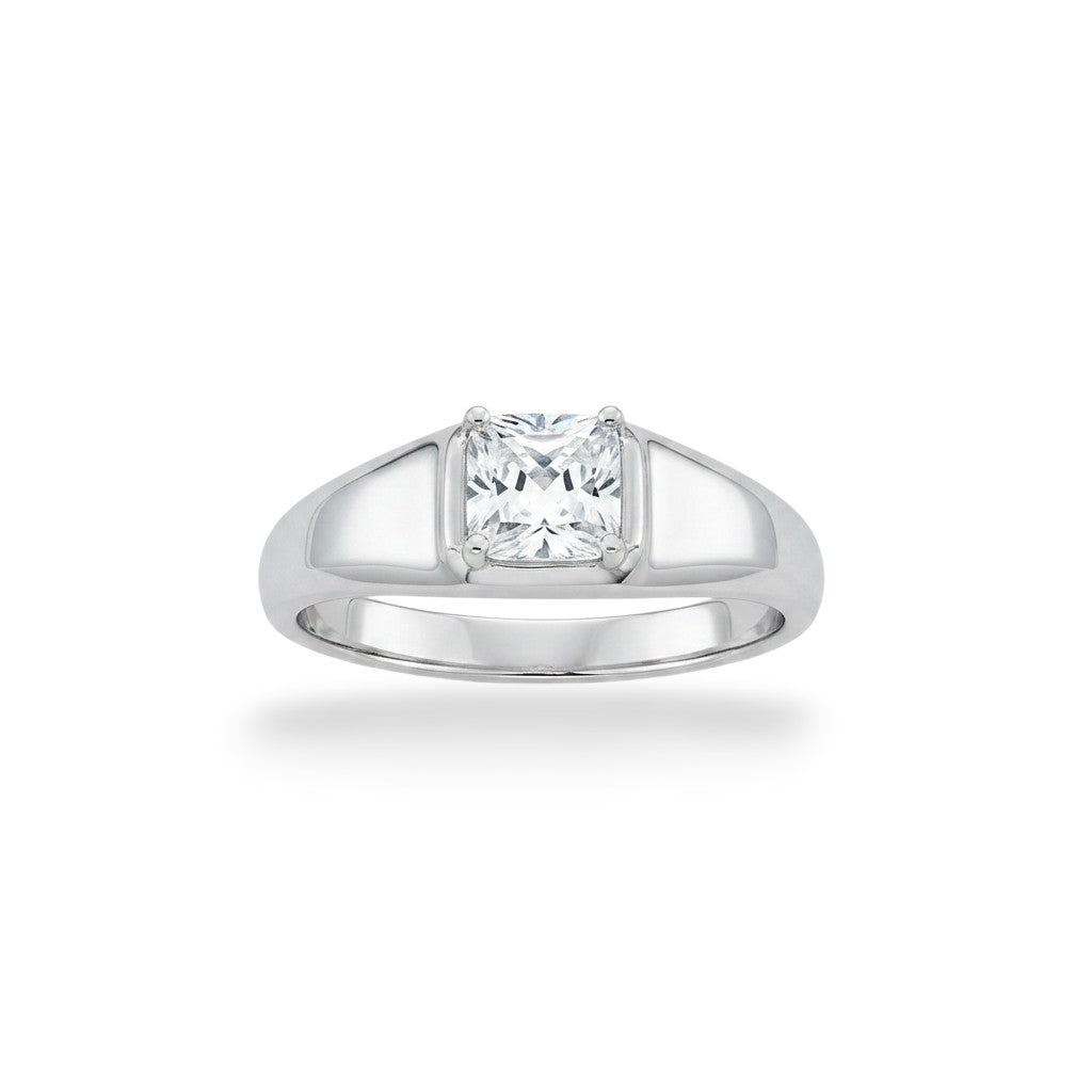 NAGPAL JEWELLERS Sterling Square ring with a princess-cut cubic zirconia stone, size 20.