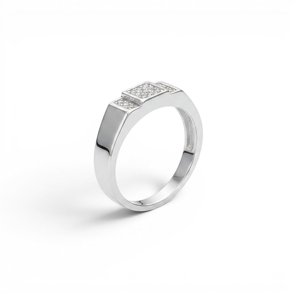 NAGPAL JEWELLERS The Sync Band men's silver ring with pave diamond accents, size 19.