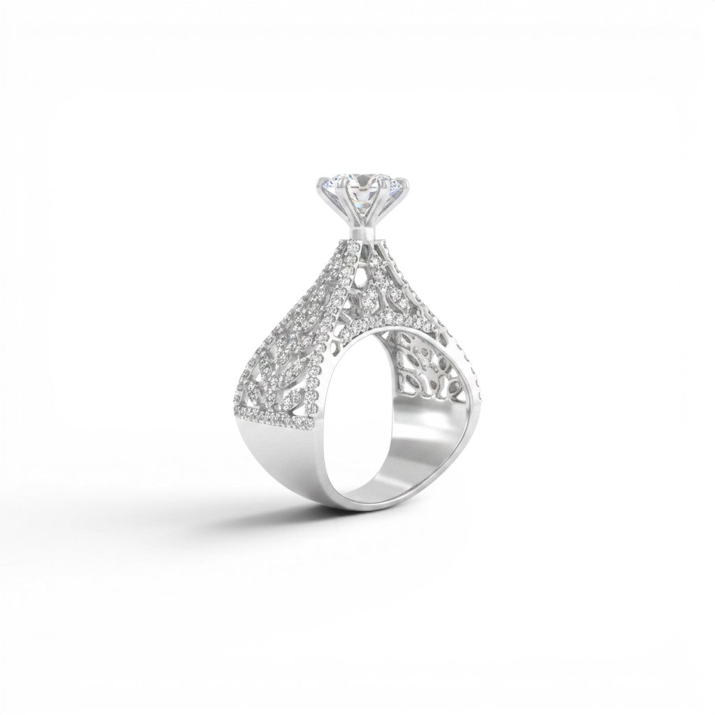 NAGPAL JEWELLERS The Tiara Bridge ring, size 16, crafted in white gold with intricate diamond detailing.