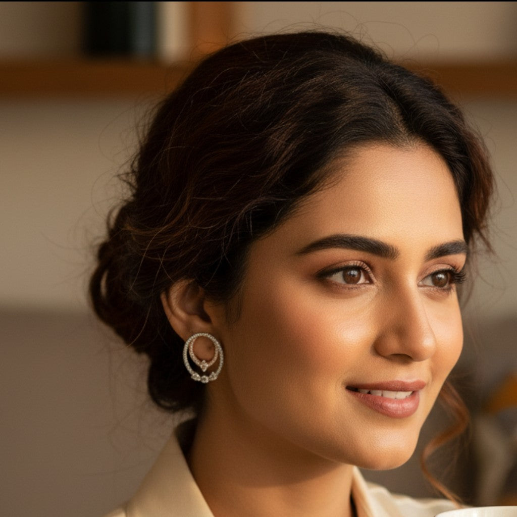 NAGPAL JEWELLERS The Artisan Two-Tone Vortex earrings, crafted from 92.5 silver, feature interlocking circles adorned with white cubic zirconia.