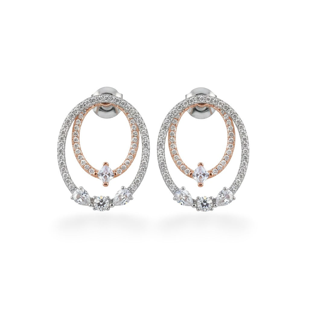 NAGPAL JEWELLERS The Artisan Two-Tone Vortex earrings in 92.5 silver with rose gold accents and cubic zirconia.