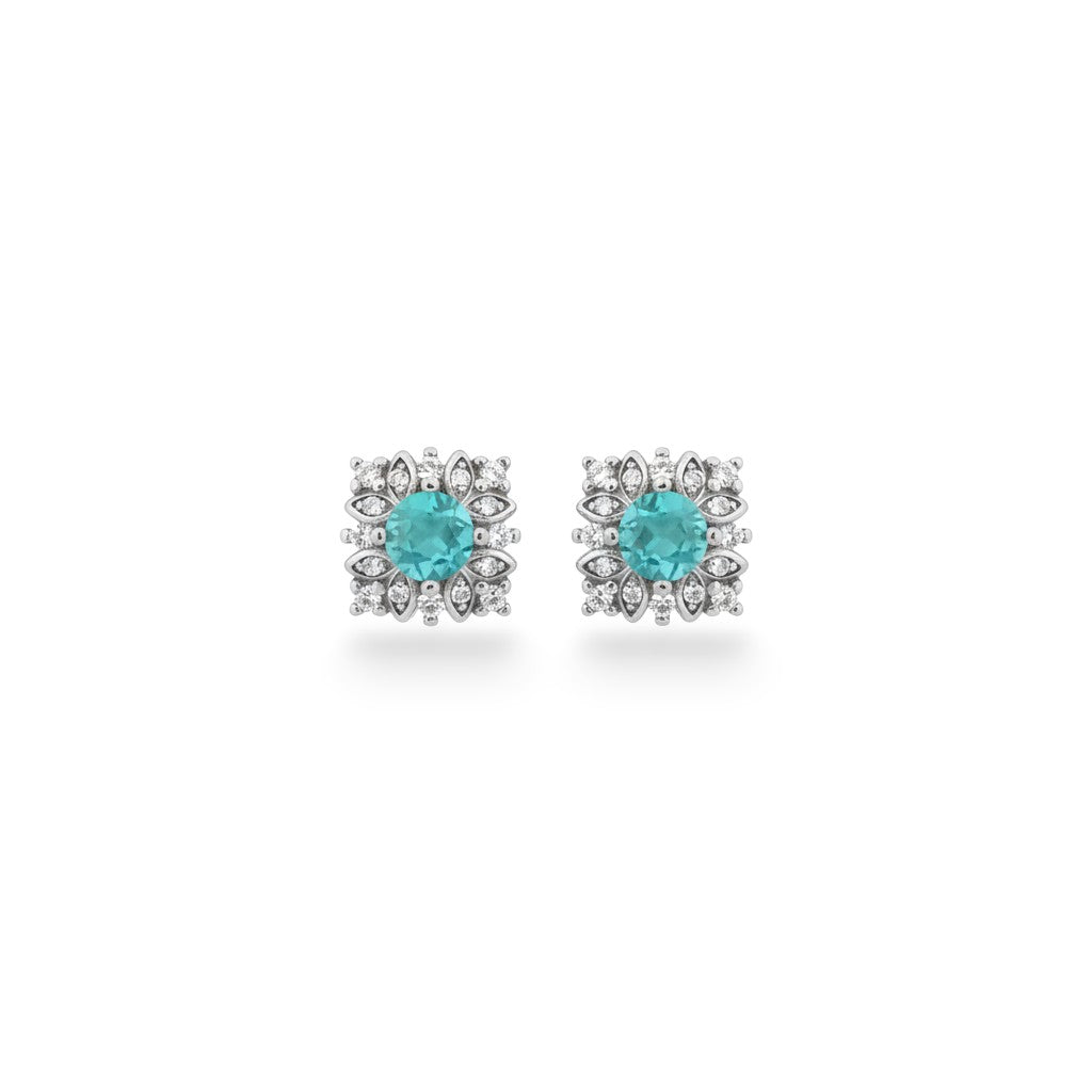 NAGPAL JEWELLERS Victorian Seafoam Tops, square silver earrings with seafoam green center stone and clear crystal accents.